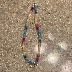 BaubleBar Multicolor Beaded Necklace with Gold Initial Pendant
